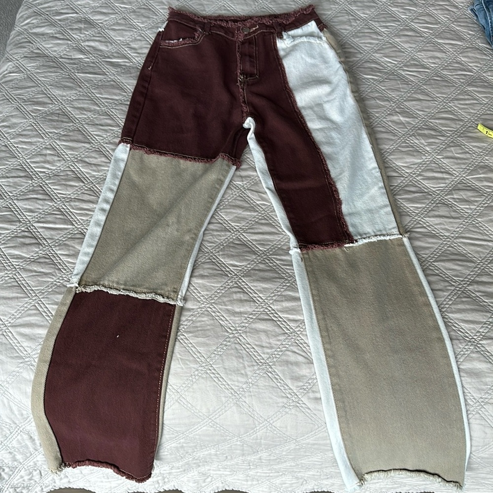 Shein soft denim patchwork jeans, high rise size S